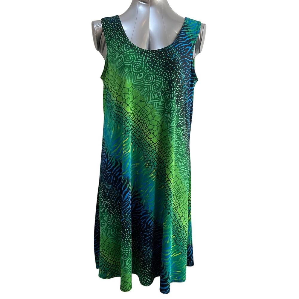 Jostar Travel Dress Womens L Large Green Abstract Wrinkle Resistant Sleeveless